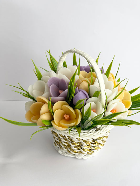 Crocus du Printemps – Fleurs en Savon Artisanales Fait Main. Petit Panier Décoratif