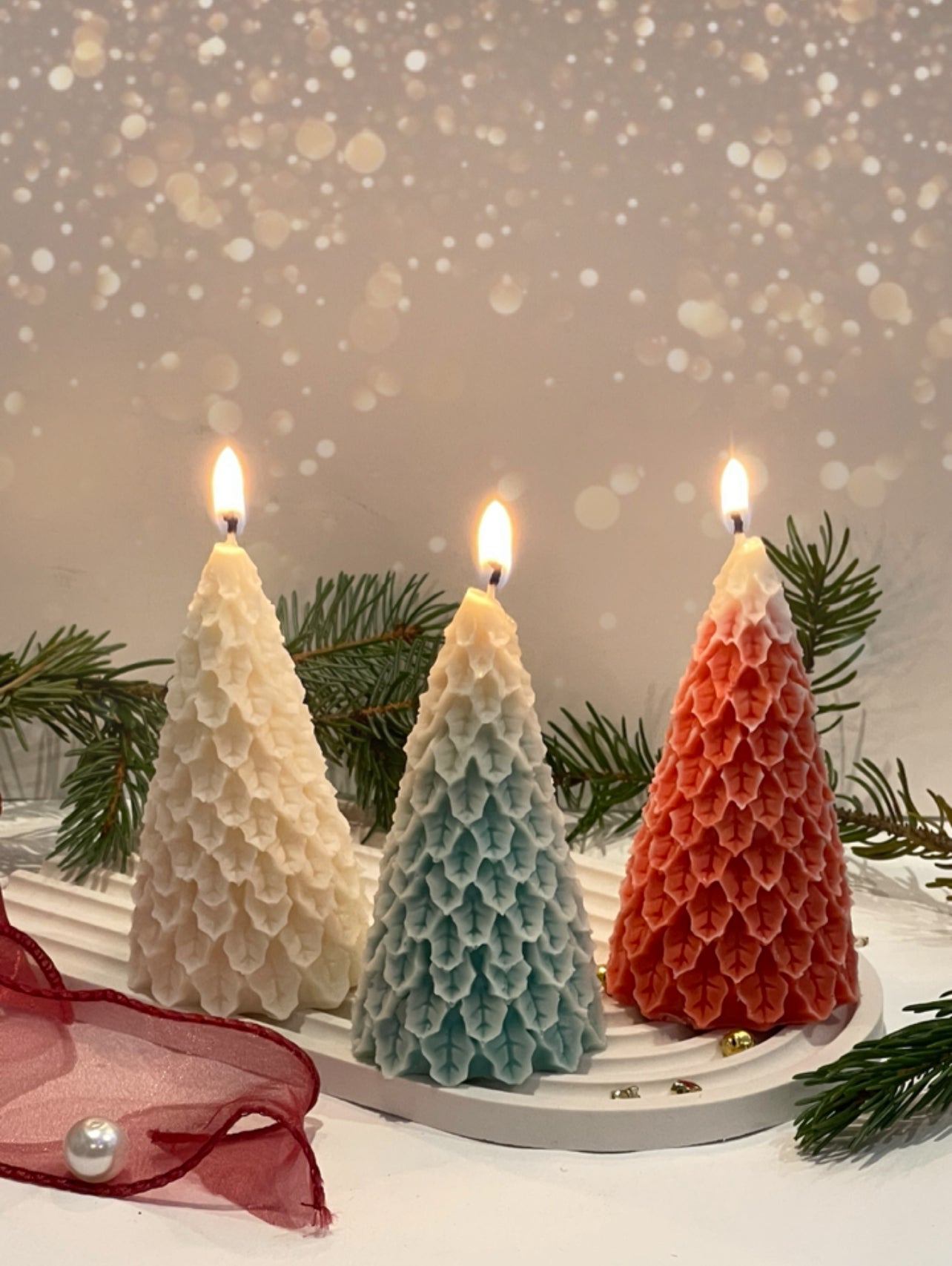 Bougie Sapin texturé – cire de colza, parfum au choix