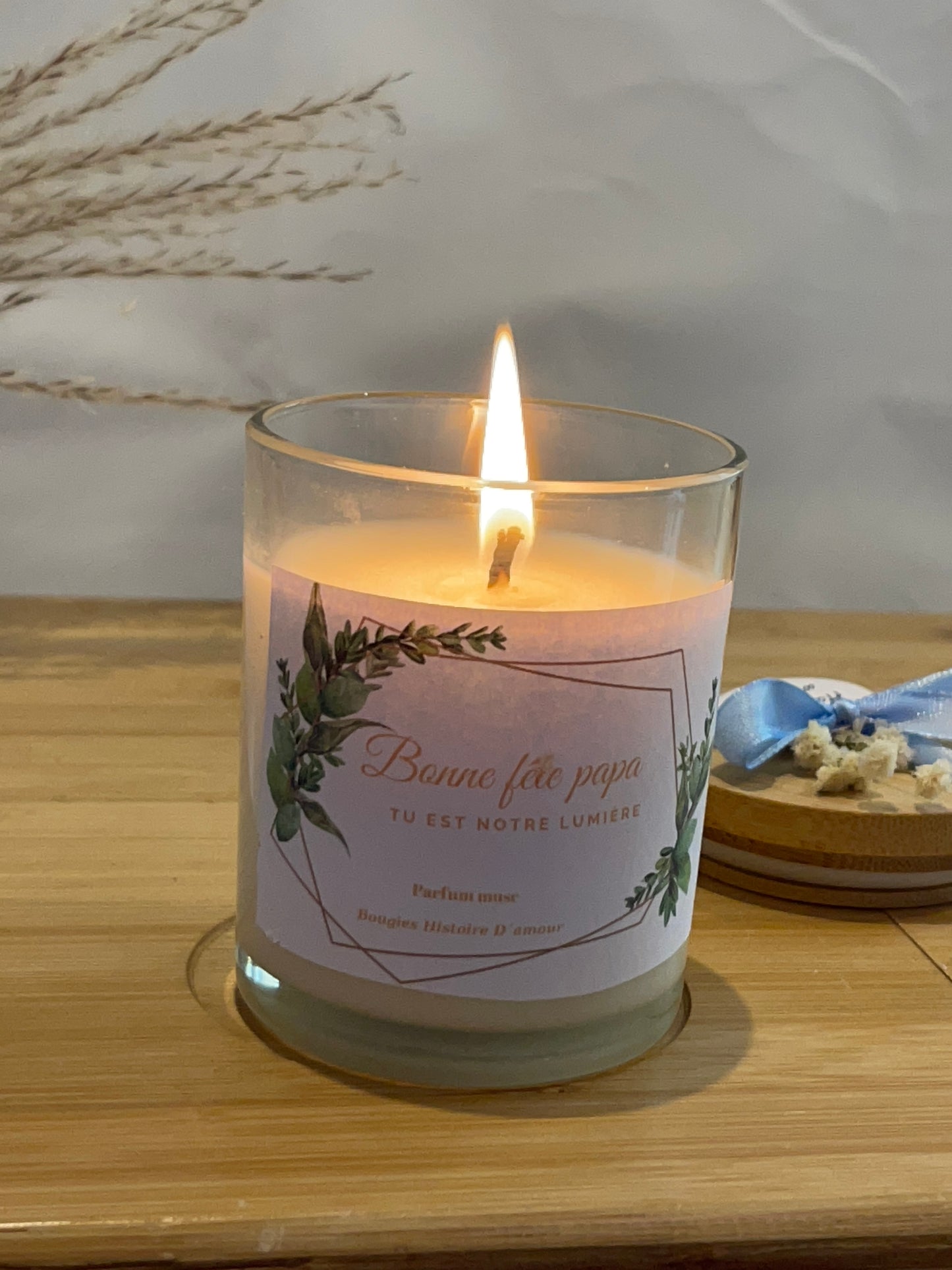 Bougie parfumée dans un verre- Bonne fête papa.