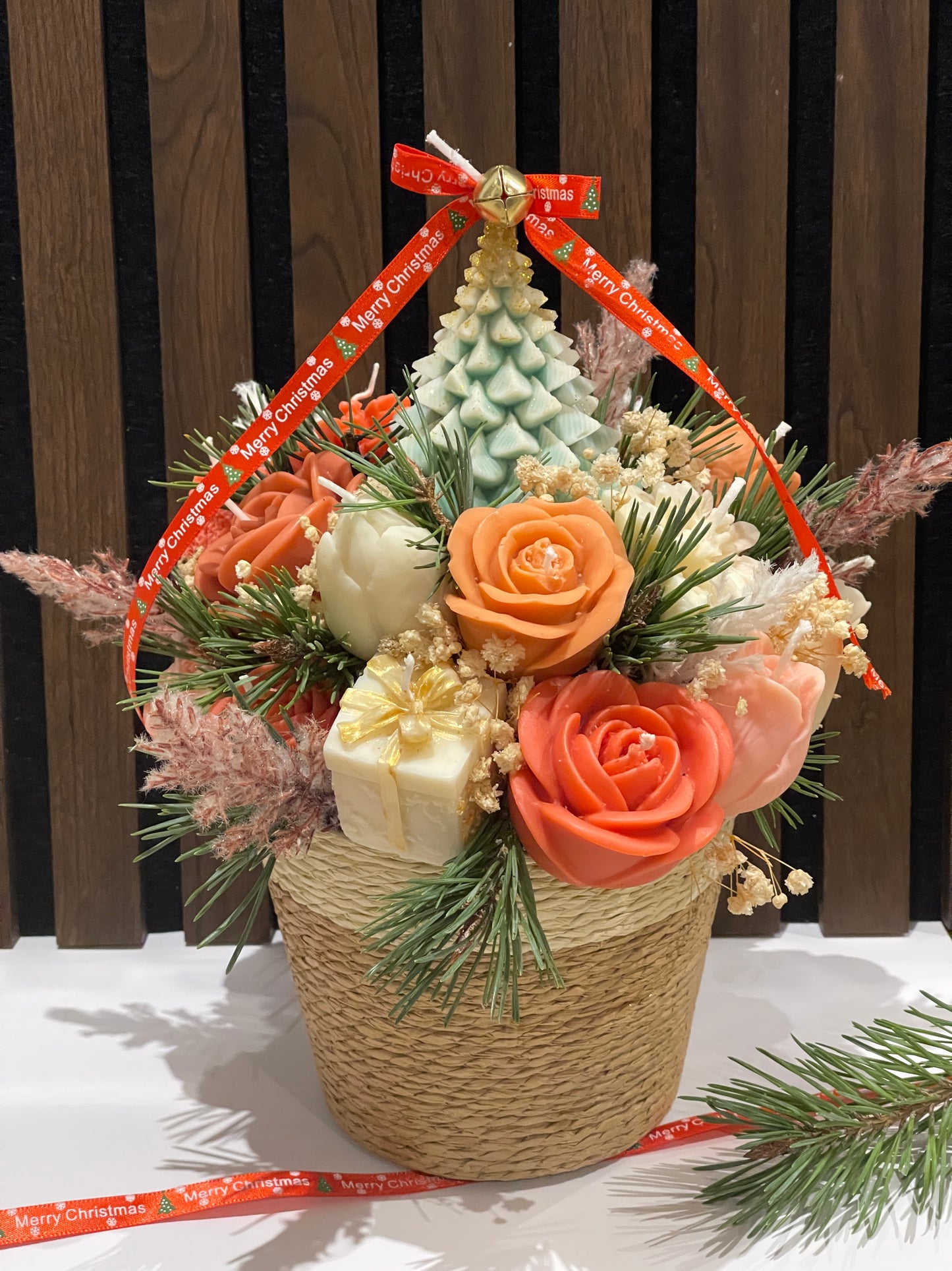 Arrangement de Noël en cire de soja avec bougie amovible