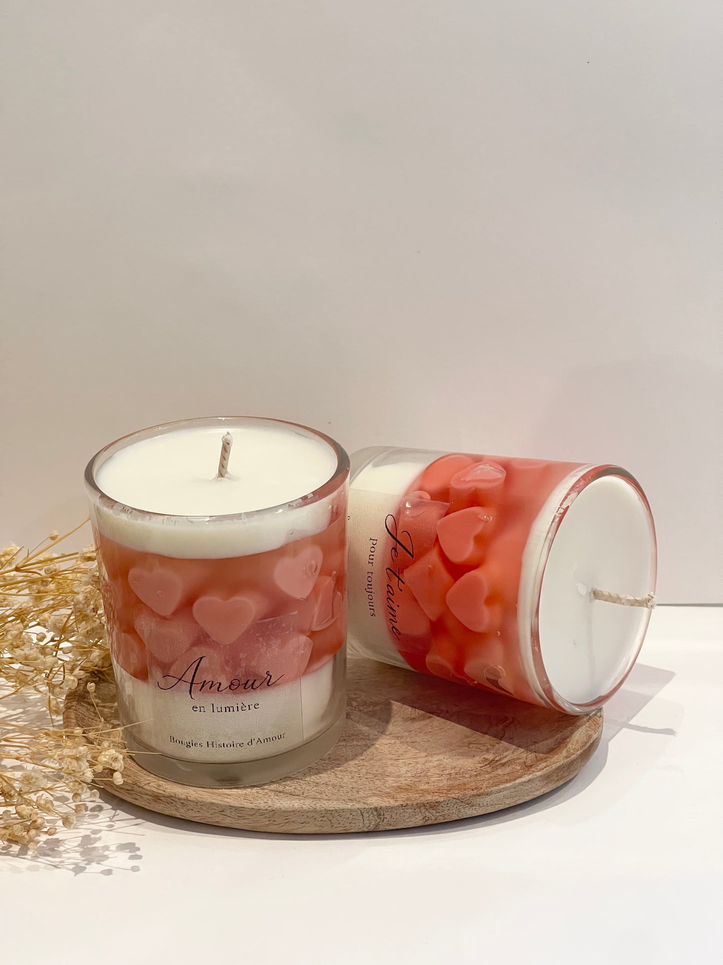 Bougie artisanale Amour – Cire de soja, message personnalisé, cadeau romantique