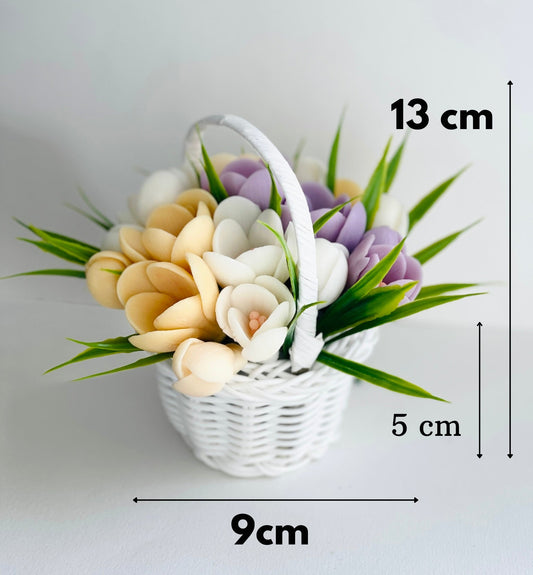 Crocus fleurs en panier – Fleurs en Savon Composition Florale Artisanale