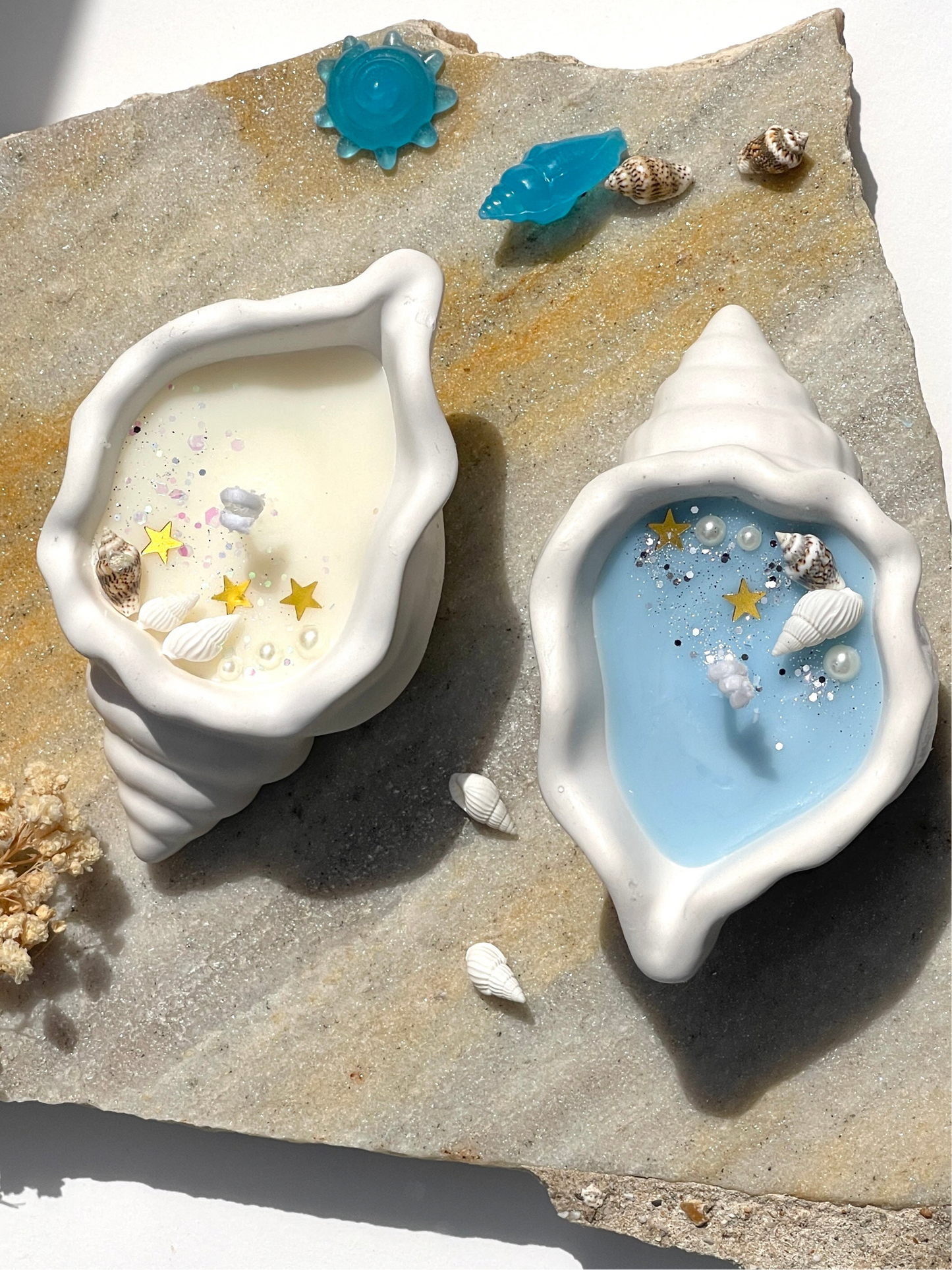 Bougie artisanale en coquillage – Fait main en jesmonite & cire parfumée