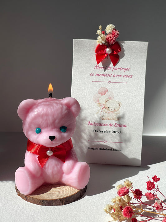 Bougie ourson personnalisable – Modèle Gaston – Cadeau pour bébé ou événement