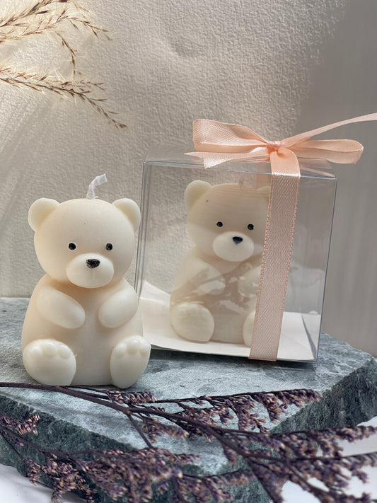 Bougie ourson personnalisable – Modèle Léon – Cadeau naissance, baptême ou anniversaire