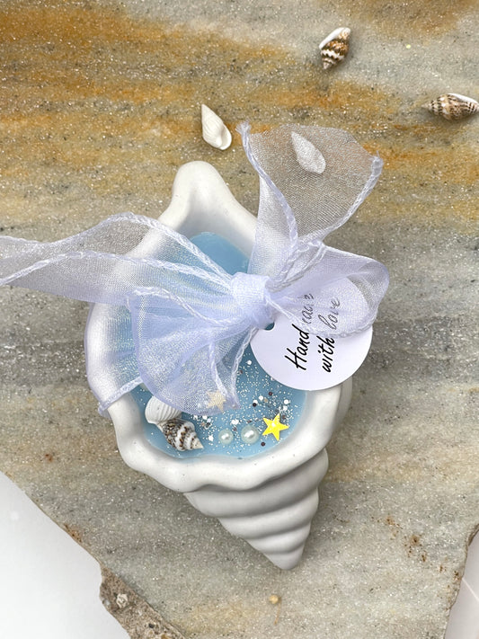 Bougie artisanale en coquillage – Fait main en jesmonite & cire parfumée