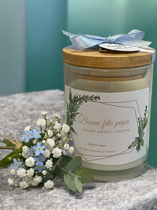 Bougie parfumée dans un verre- Bonne fête papa.