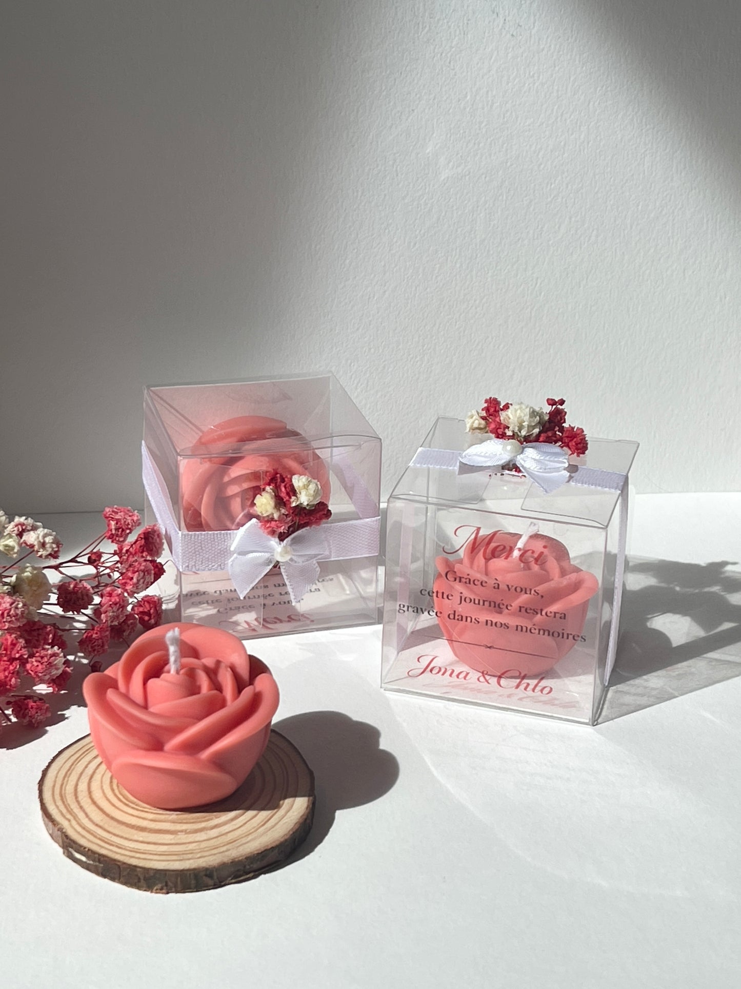 Bougie Rose personnalisée – Cadeau invités mariage, baptême ou événement