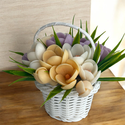 Crocus fleurs en panier – Fleurs en Savon Composition Florale Artisanale