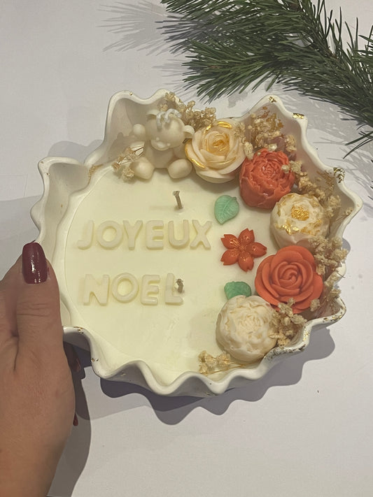 Bougie “Joyeux Noël” dans Vase en Jesmonite – Création Florale Unique