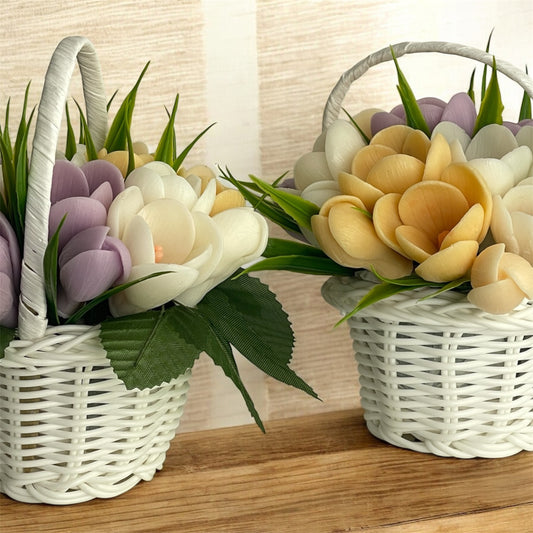 Crocus fleurs en panier – Fleurs en Savon Composition Florale Artisanale