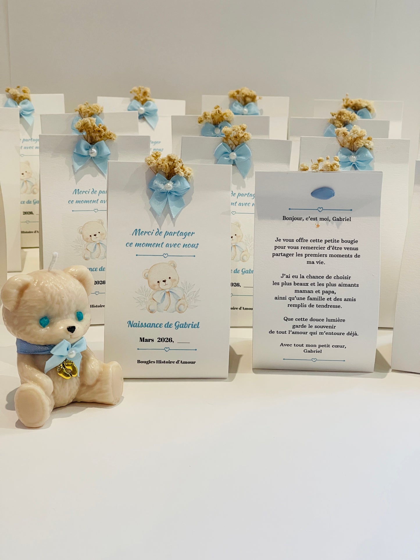 Bougie ourson personnalisable – Modèle Gaston – Cadeau pour bébé ou événement