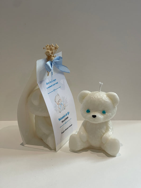Bougie ourson personnalisable – Modèle Gaston – Cadeau pour bébé ou événement