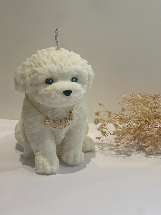 Bougie Bichon Grand Personnalisée avec Prénom – Cadeau Unique
