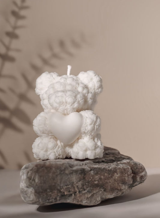 Bougie ourson en roses – Modèle Roméo – Cadeau romantique ou naissance